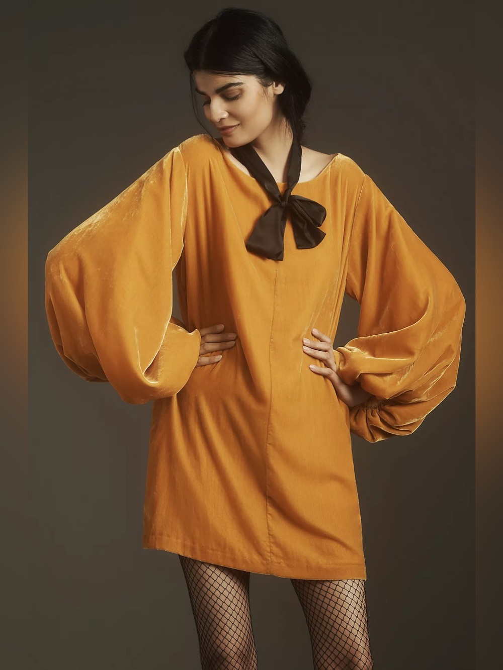 RHODE Balloon-Sleeve Velvet Benji Mini Dress